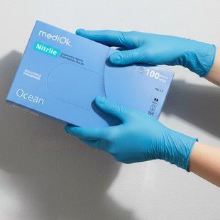 Перчатки нитриловые Mediok Ocean размер XS S M L XL голубого цвета, 100 шт XL 167 фото