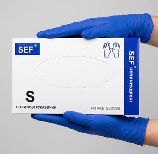 Перчатки нитриловые SEF cobalt, синего цвета, размер S, 100 шт. 78 фото
