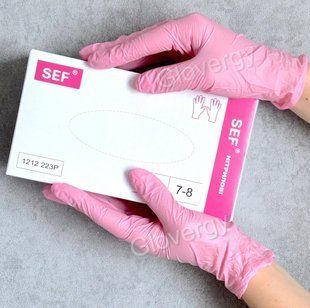 Рукавички нітрилові SEF блідо-рожеві, розмір M, 100 шт 735 фото