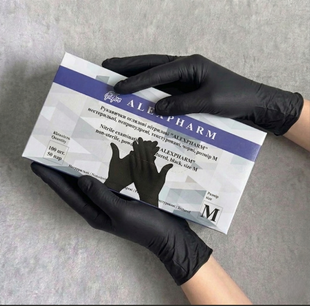 Рукавички нітрилові (3,4 г.) Alexpharm розмір S M L чорного кольору, 100 шт. M 739 фото