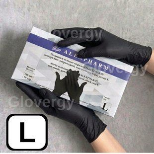 Рукавички нітрилові (3,4 г.) Alexpharm розмір S M L чорного кольору, 100 шт. L 739 фото