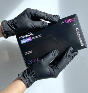 Рукавички нітрилові чорні медичні MediOK Space, розмір S, 100 шт 140 фото