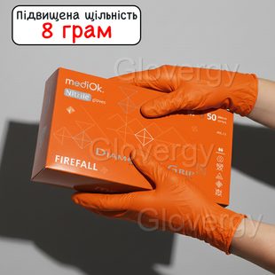 СУПЕР ЩІЛЬНІ рукавички нітрилові MediOK Diamond Grip Firefall помаранчевого кольору, розмір XL, 50 шт 1097 фото