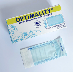 Самоклеючі пакети для стерилізації паром Optimality, 60 х 110 мм, 200 шт. 1 фото