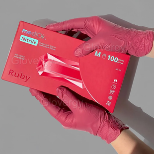 Рукавички нітрилові MediOK Ruby бордового кольору, розмір M, 100 шт 93 фото