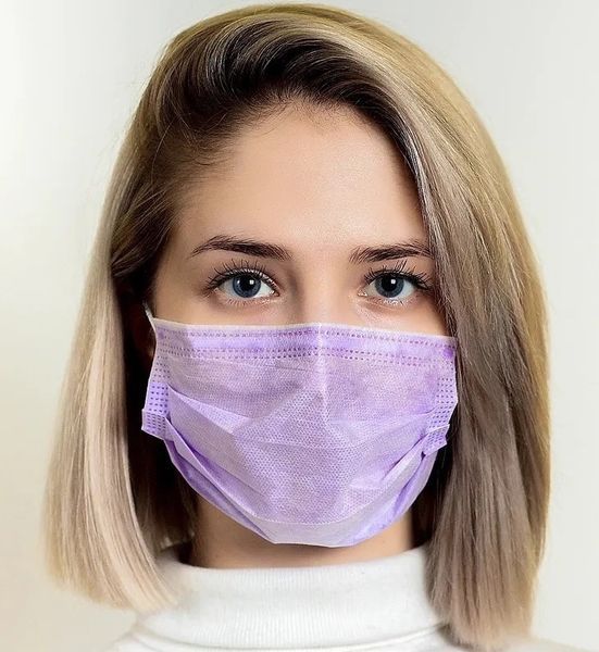 Маски одноразові Medicom медичні захисні тришарові фіолетового кольору, із затиском для носа 50 шт 110 фото