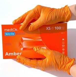 Перчатки нитриловые оранжевого цвета Mediok Amber размер XS, 100 шт 651 фото