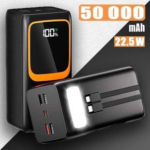 Павербанк 50000 mAh 22.5W з швидкою зарядкою Power Bank для телефону планшета повербанк Чорний 347 фото