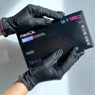 Рукавички нітрилові чорні медичні MediOK Space, розмір L, 100 шт 140 фото
