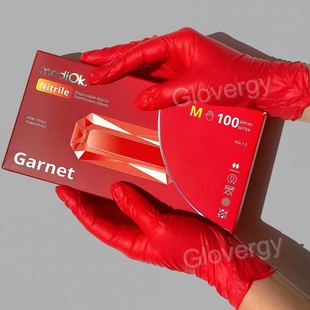 Рукавички нітрилові Mediok Garnet червоного кольору, розмір M, 100 шт 80 фото