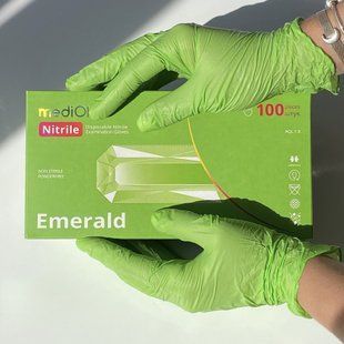 Перчатки нитриловые зеленого цвета Mediok Emerald размер XS S M L, 100 шт 85 фото